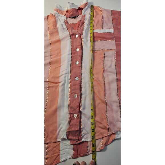 Club z collection pink metallic roll tab long sleeve lightweight button up 2X - Picture 8 of 8